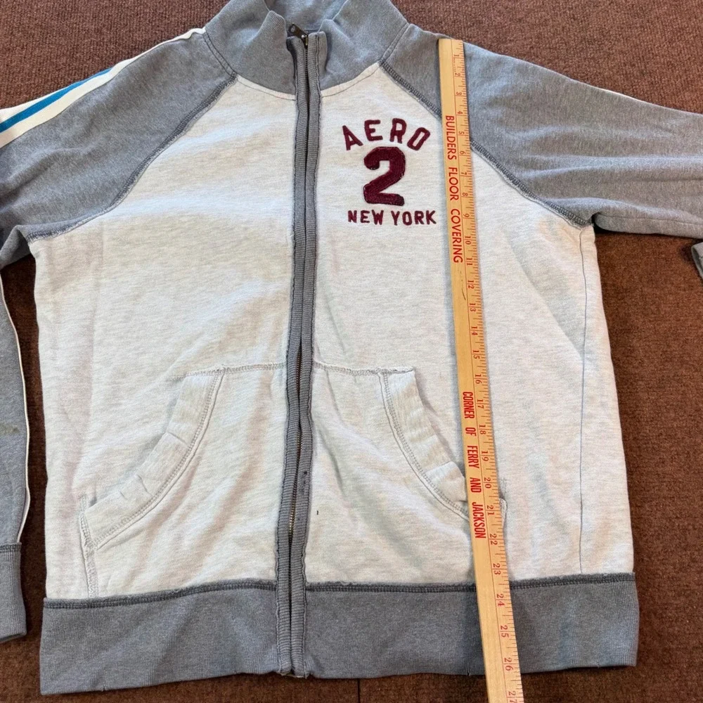 Aeropostale Mens Grey Full Zip Track Jacket Aero 2 New York Stripe Sleeve Large